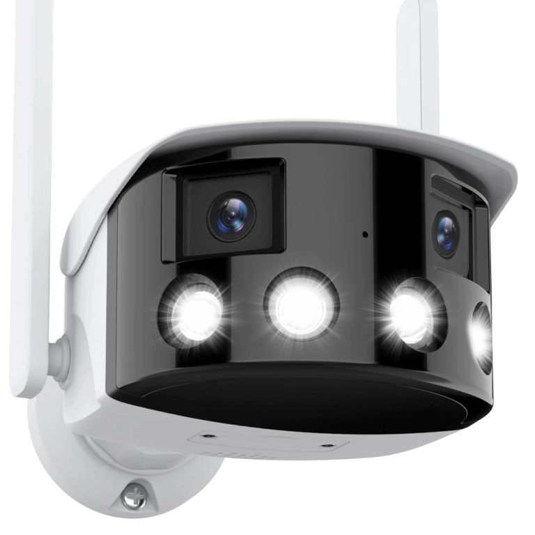 Camera de supraveghere WIFI N4, 4MP, exterior/interior, Ultra HD 4K, lentila duala 180° Unghi de vizualizare ultra larg, zoom 5X, LED-uri luminoase, comunicare bidirectionala, senzor de miscare, Onvif, alb