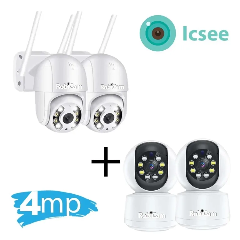 BUNDLE 2+2 Camere RobiCam ULTRA HD, unghi de rotație de 360 ​​de grade, imagine cu unghi larg, notificări, aplicație mobilă gratuită