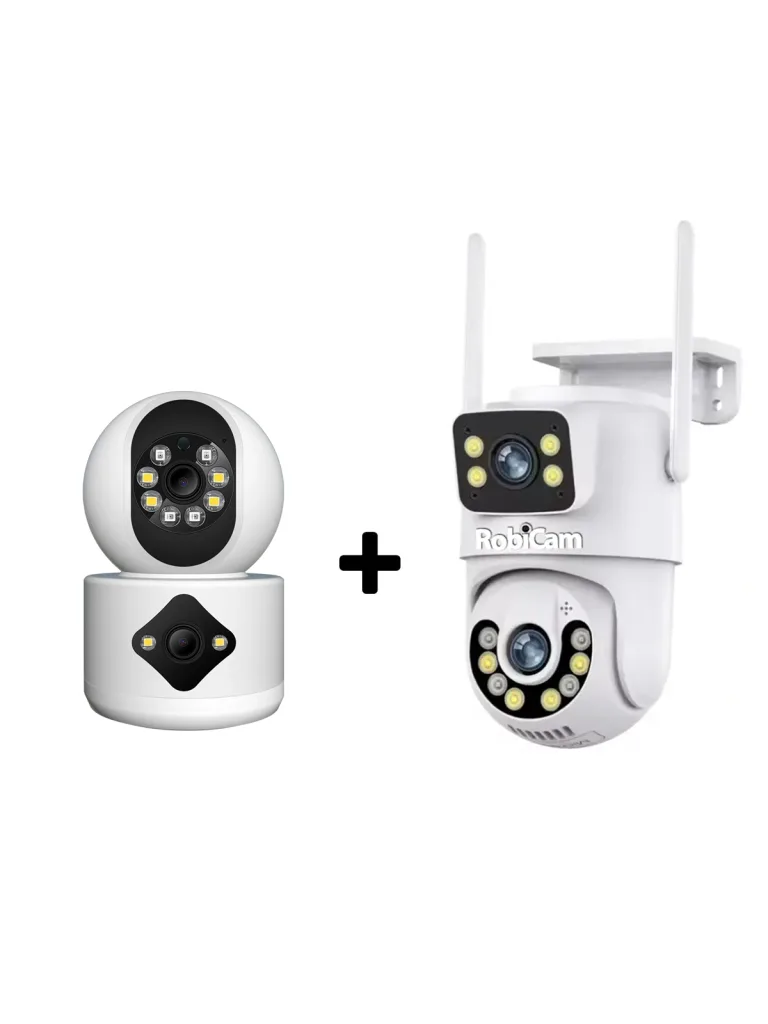 RobiCam TwinProtect 1+1 – Putere dublă pentru 4 puncte cheie, o cameră WiFi duală pentru exterior și una pentru interior
