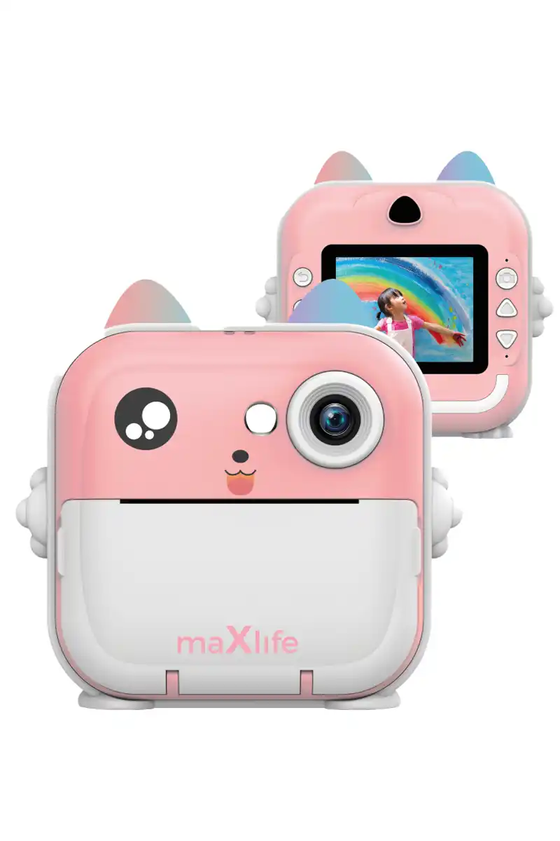 Maxlife MXPC pink main Cameră foto instantanee pentru copii cu imprimantă și Bluetooth pink