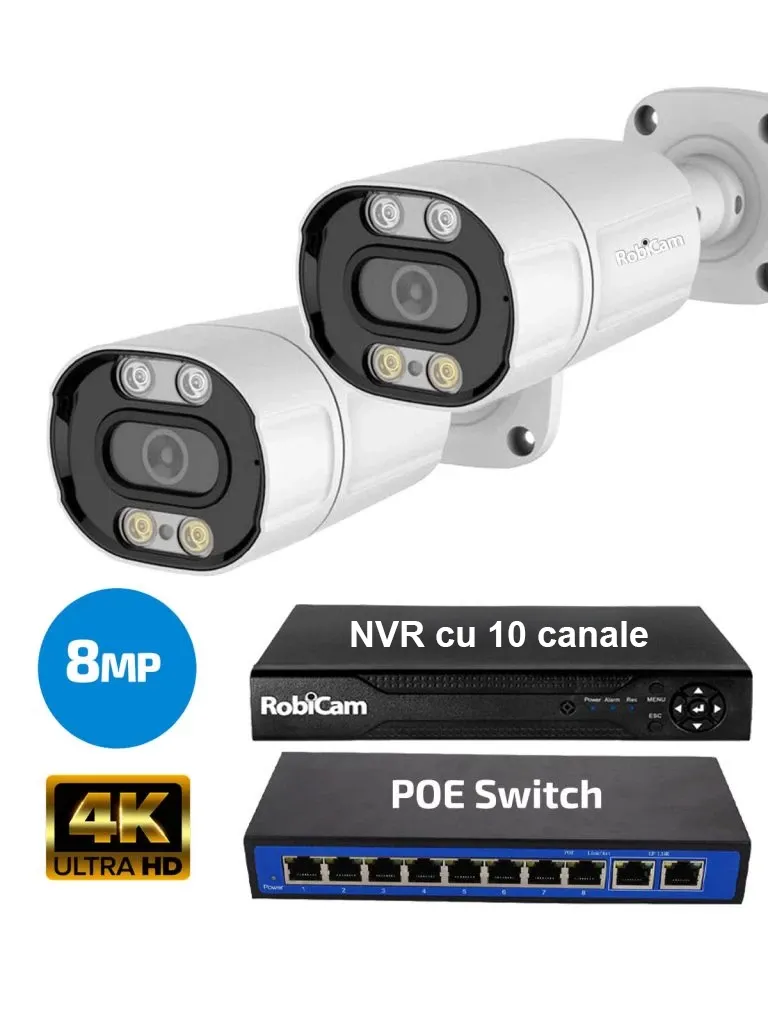 2 x POE Bullet 8MP 4K cameras, NVR, Poe Switch