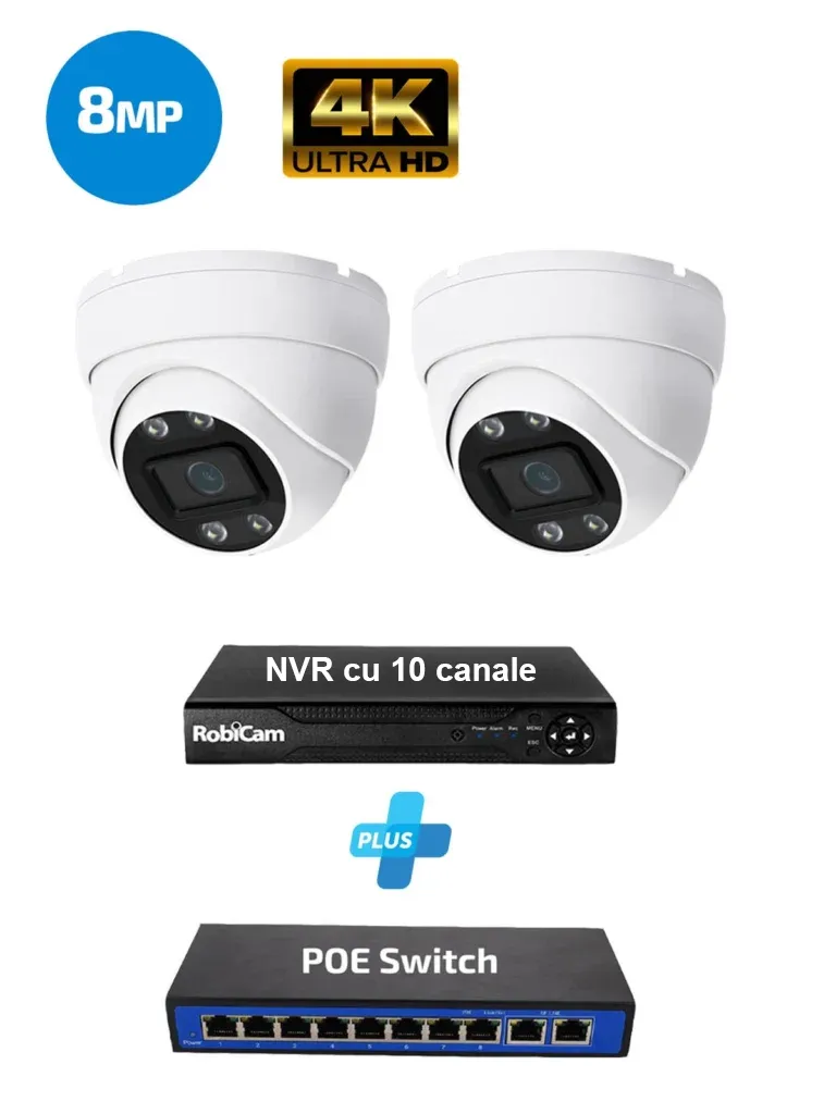 2 x cupol POE cameras 8MP 4K, NVR, Poe Switch