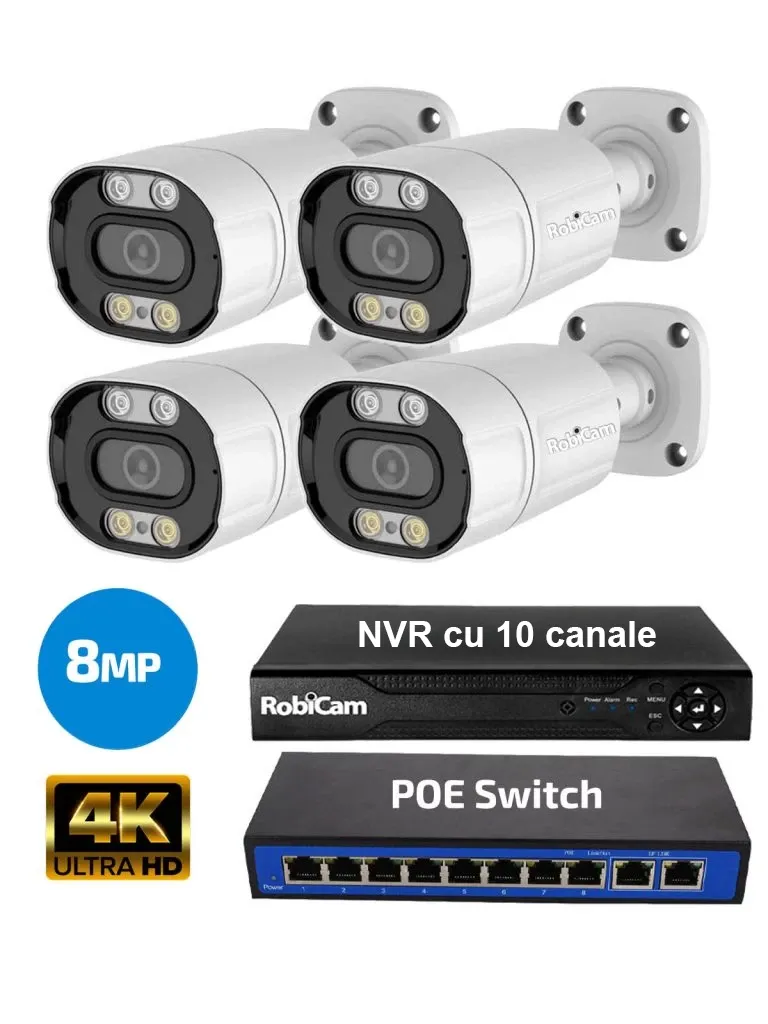 4 x POE Bullet 8MP 4K, NVR, Poe Switch