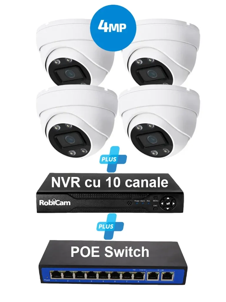 4 x POE cupol cameras 4MP, NVR, Poe Switch