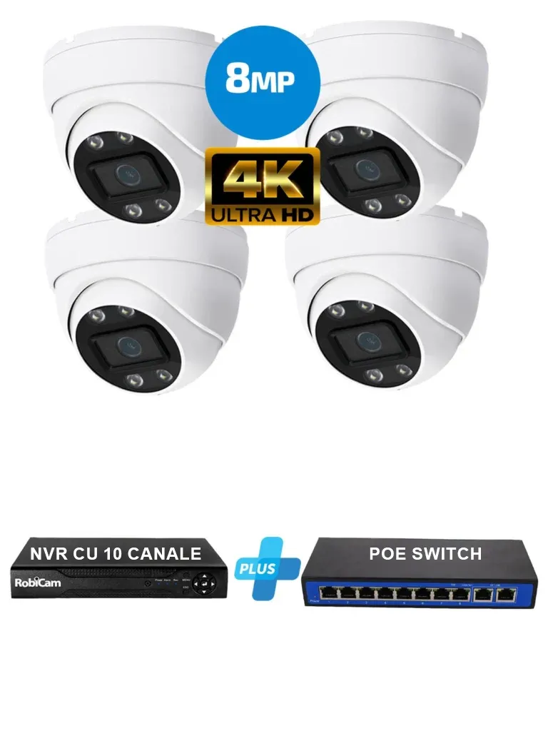 4 x kupol POE cameras 8MP 4K, NVR, Poe Switch