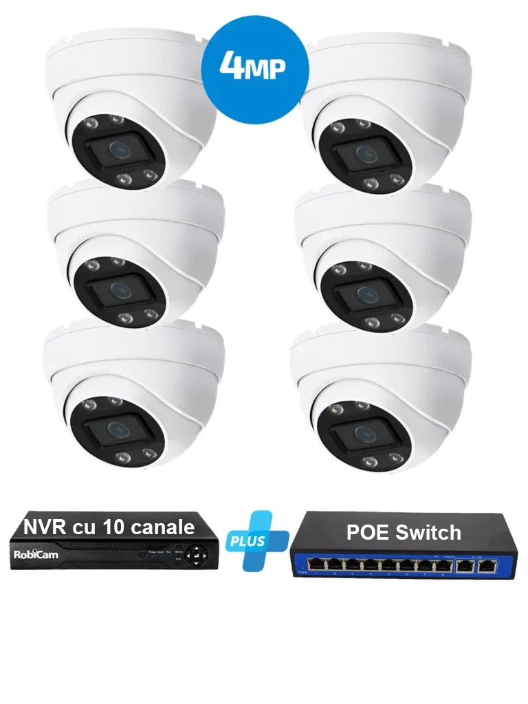6 x POE cupol cameras 4MP, NVR, Poe Switch