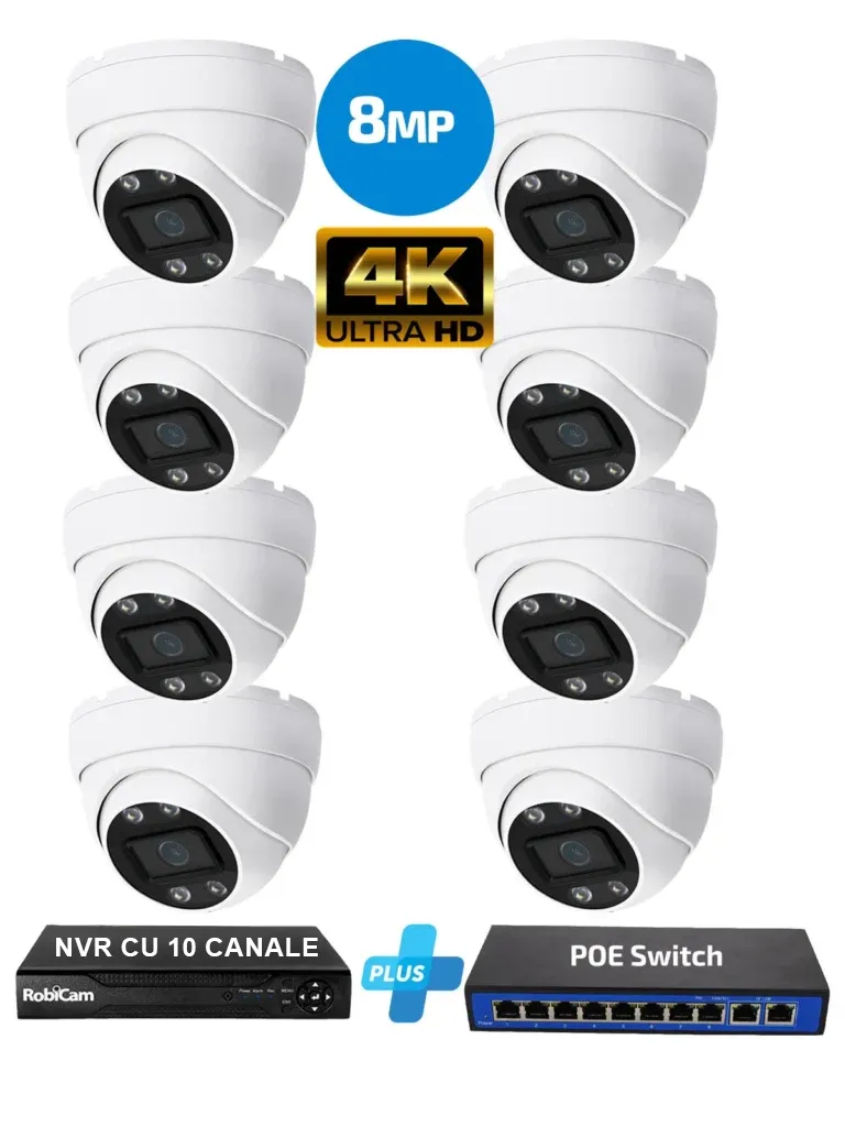 8 x cupol POE cameras 8MP 4K, NVR, Poe Switch