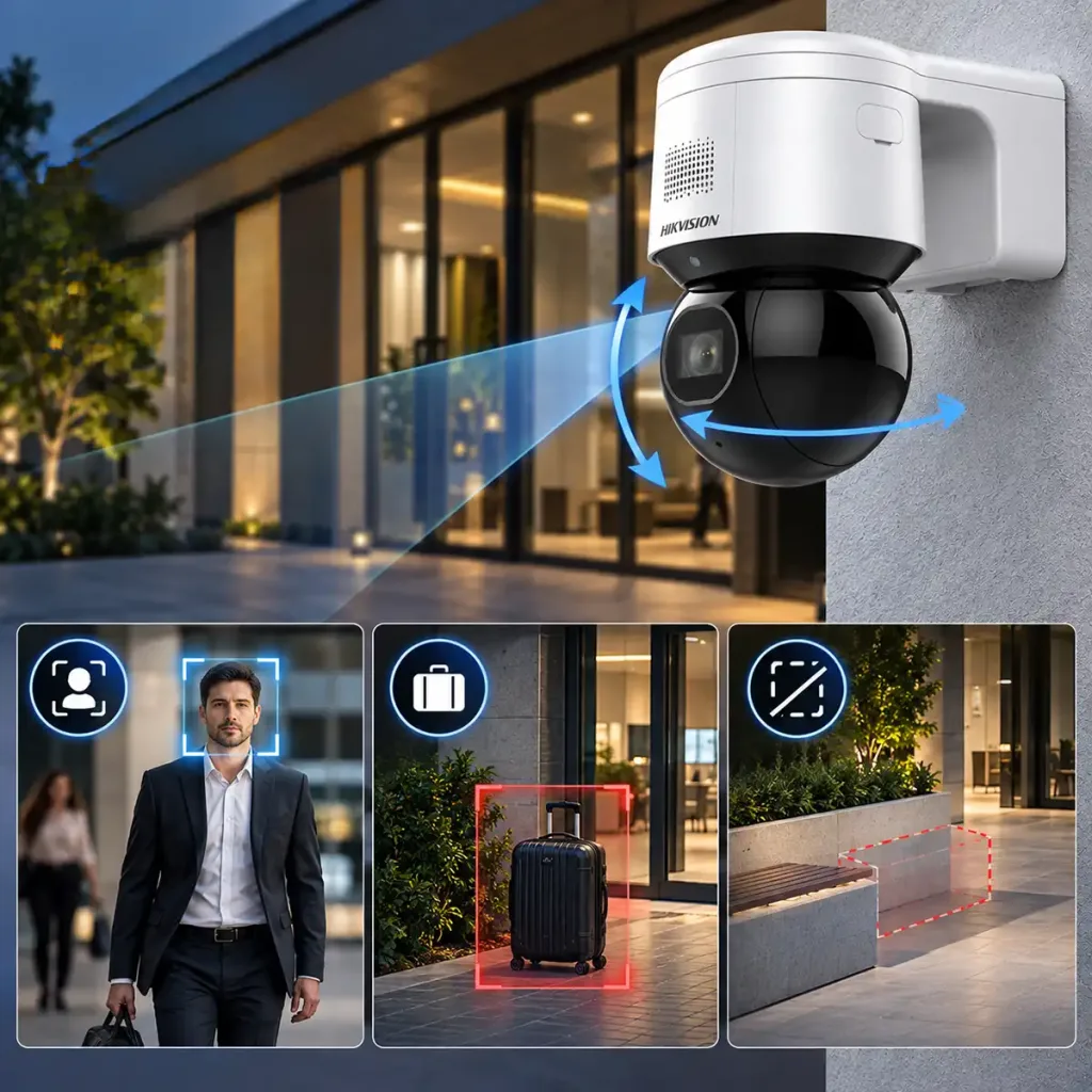 Hikvision DS-2DE3A404IWG-E/W – Cameră IP PTZ Wi-Fi/PoE de 4MP cu zoom optic 4×, DarkFighter și clasificare AI