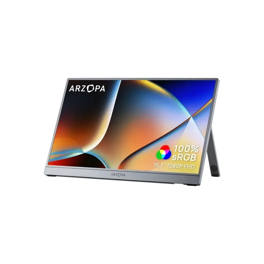 ARZOPA Z1C 16.1″ – monitor IPS Full HD portabil cu USB-C, HDMI, HDR10 și suport încorporat – Gri