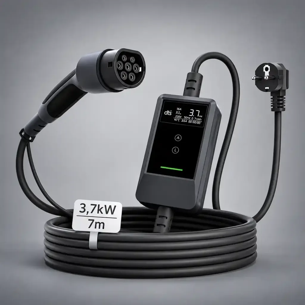Încărcător portabil DEPOW 3,7 kW pentru vehicule electrice Tip 2, 6–16A, cablu 7 m, control prin aplicație, IP66