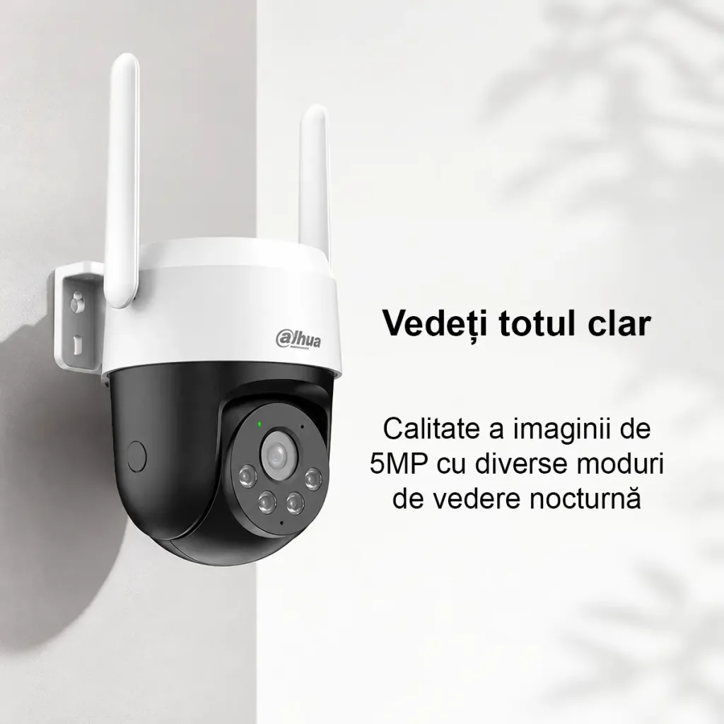Cameră Dahua P5AE-PV-4G-0400B 5MP 4G PT cu AI, Auto Tracking, vedere nocturnă color și audio bidirecțional