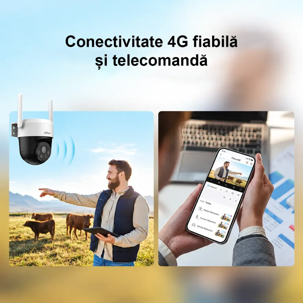 Cameră Dahua P5AE-PV-4G-0400B 5MP 4G PT cu AI, Auto Tracking, vedere nocturnă color și audio bidirecțional