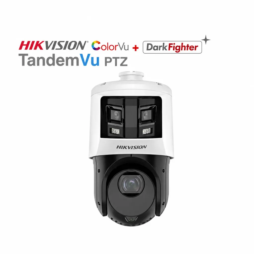 Hikvision DS-2SE4C425MWG-E/26 – Cameră IP profesională duală PTZ TandemVu 10MP (6MP+4MP), zoom optic 25x, ColorVu, DarkFighter, AcuSense AI, panoramă 180°, vedere nocturnă până la 100 m, PoE+, IP66