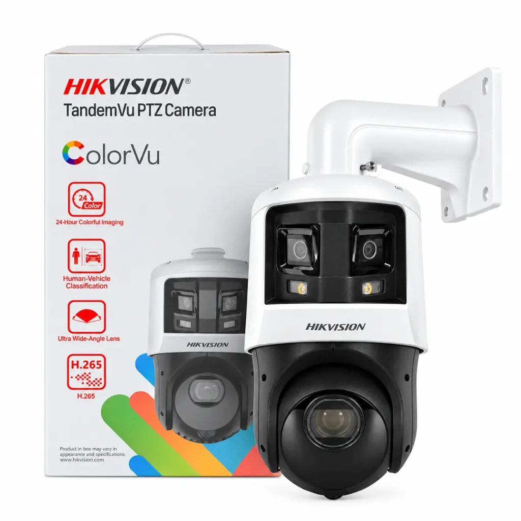 Hikvision DS-2SE4C425MWG-E/26 – Cameră IP profesională duală PTZ TandemVu 10MP (6MP+4MP), zoom optic 25x, ColorVu, DarkFighter, AcuSense AI, panoramă 180°, vedere nocturnă până la 100 m, PoE+, IP66