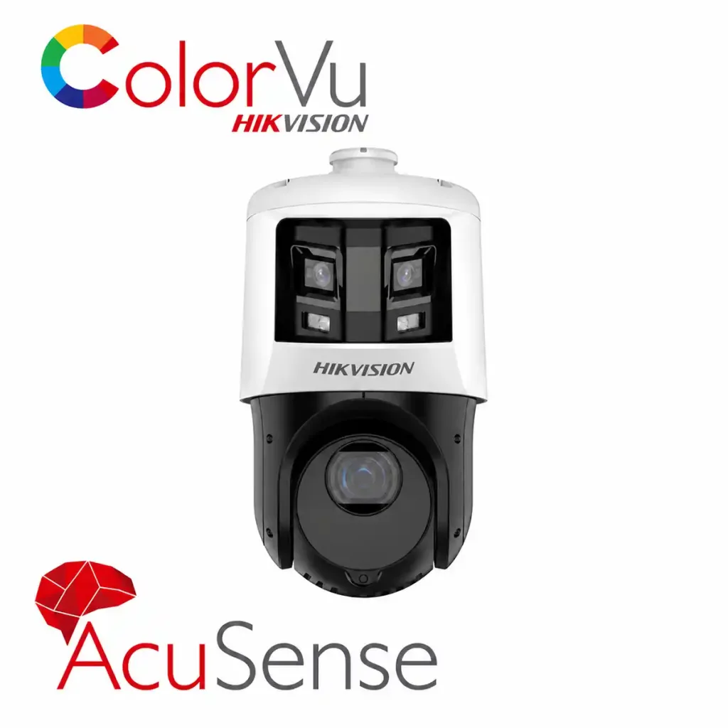 Hikvision DS-2SE4C425MWG-E/26 – Cameră IP profesională duală PTZ TandemVu 10MP (6MP+4MP), zoom optic 25x, ColorVu, DarkFighter, AcuSense AI, panoramă 180°, vedere nocturnă până la 100 m, PoE+, IP66