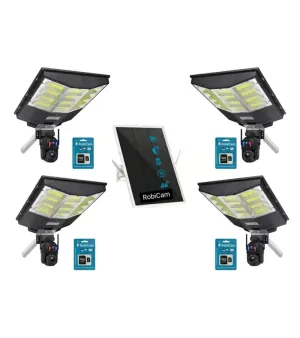 RobiCam SOLAR Protect MAX PRO – Sistem solar pentru supraveghere video a stupinelor și barajelor – 4 camere duale 20X ZOOM, cu lămpi integrate, router solar cu cartelă SIM și carduri de memorie de 128 GB