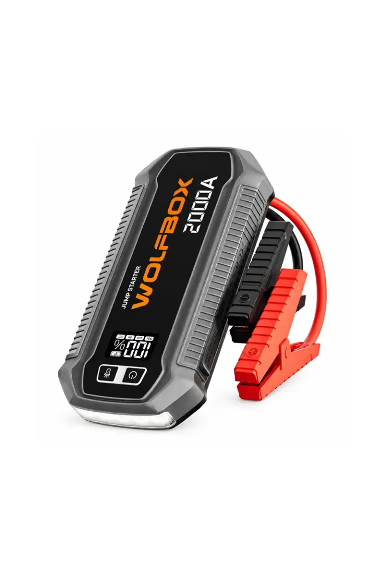 Starter de urgență WOLFBOX MegaVolt 12 2000A pentru mașini de 12V, baterie externă 30W, afișaj LCD și lanternă LED