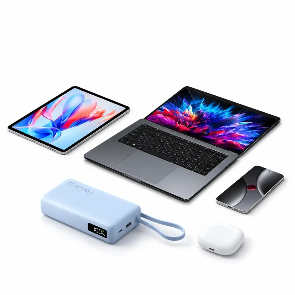 Baterie externă Xiaomi 20000mAh 67W cu cablu USB-C încorporat, afișaj, albastru