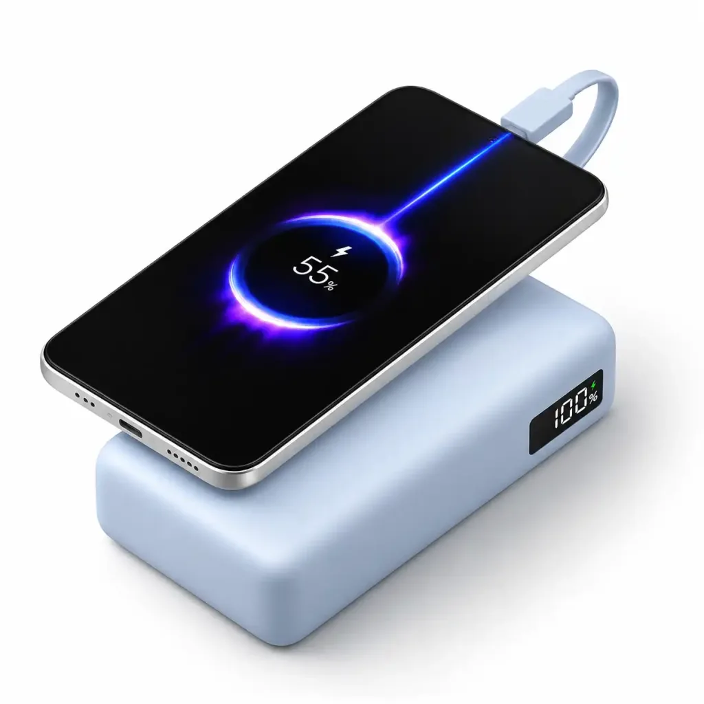 Baterie externă Xiaomi 20000mAh 67W cu cablu USB-C încorporat, afișaj, albastru